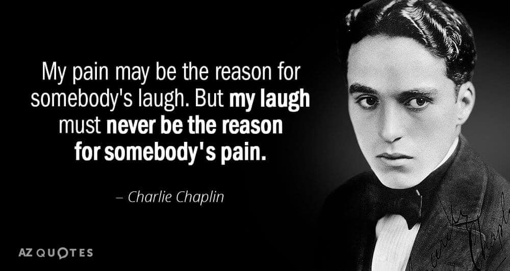 A black and white photograph of a young Charlie Chaplin with a quote.