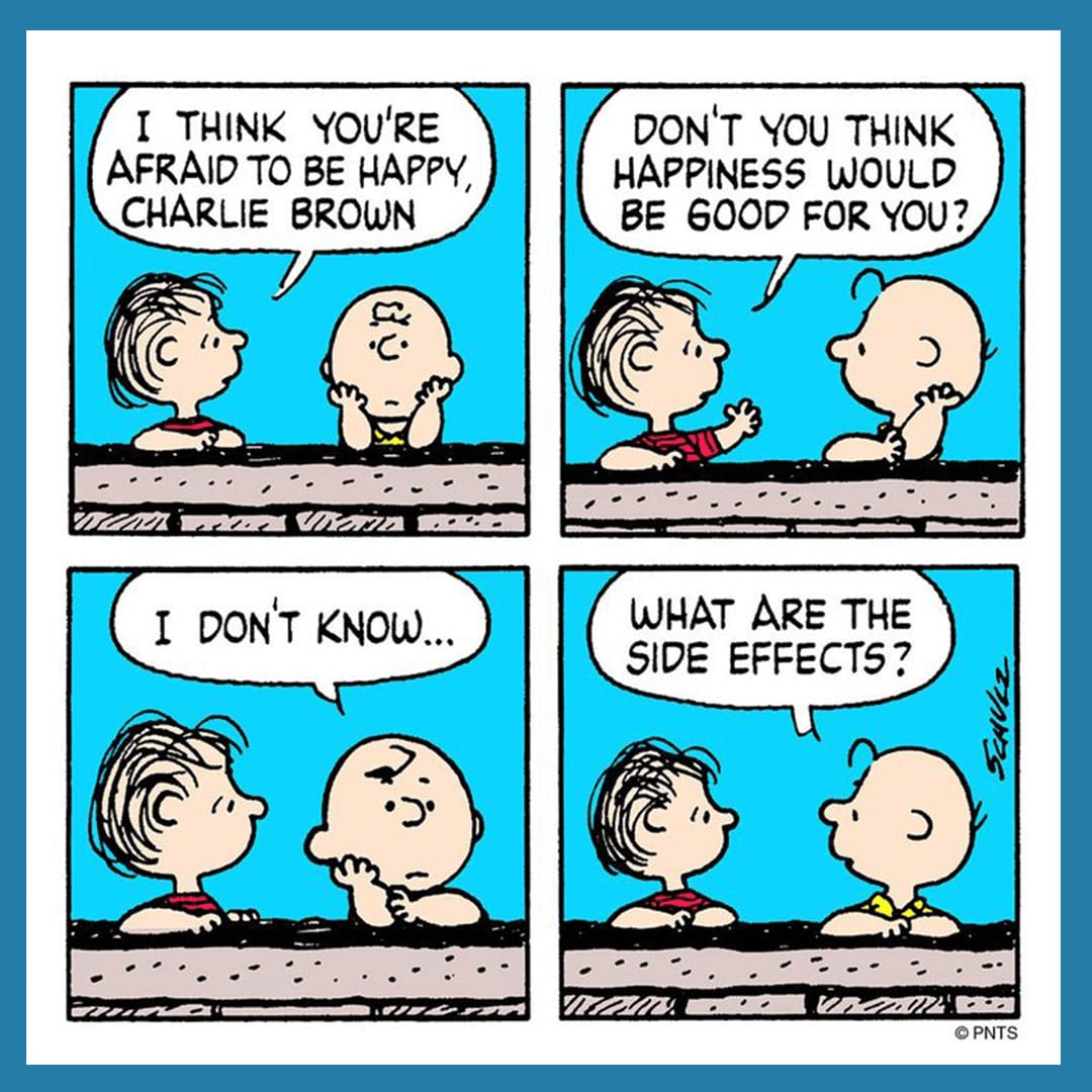 A four panel comic of Linus and Charlie Brown appearing to have a deep conversation.