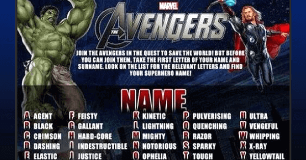 Marvel Avengers Name Generator • Enchanted Little World