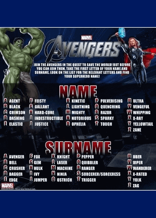 Marvel Avengers Name Generator • Enchanted Little World