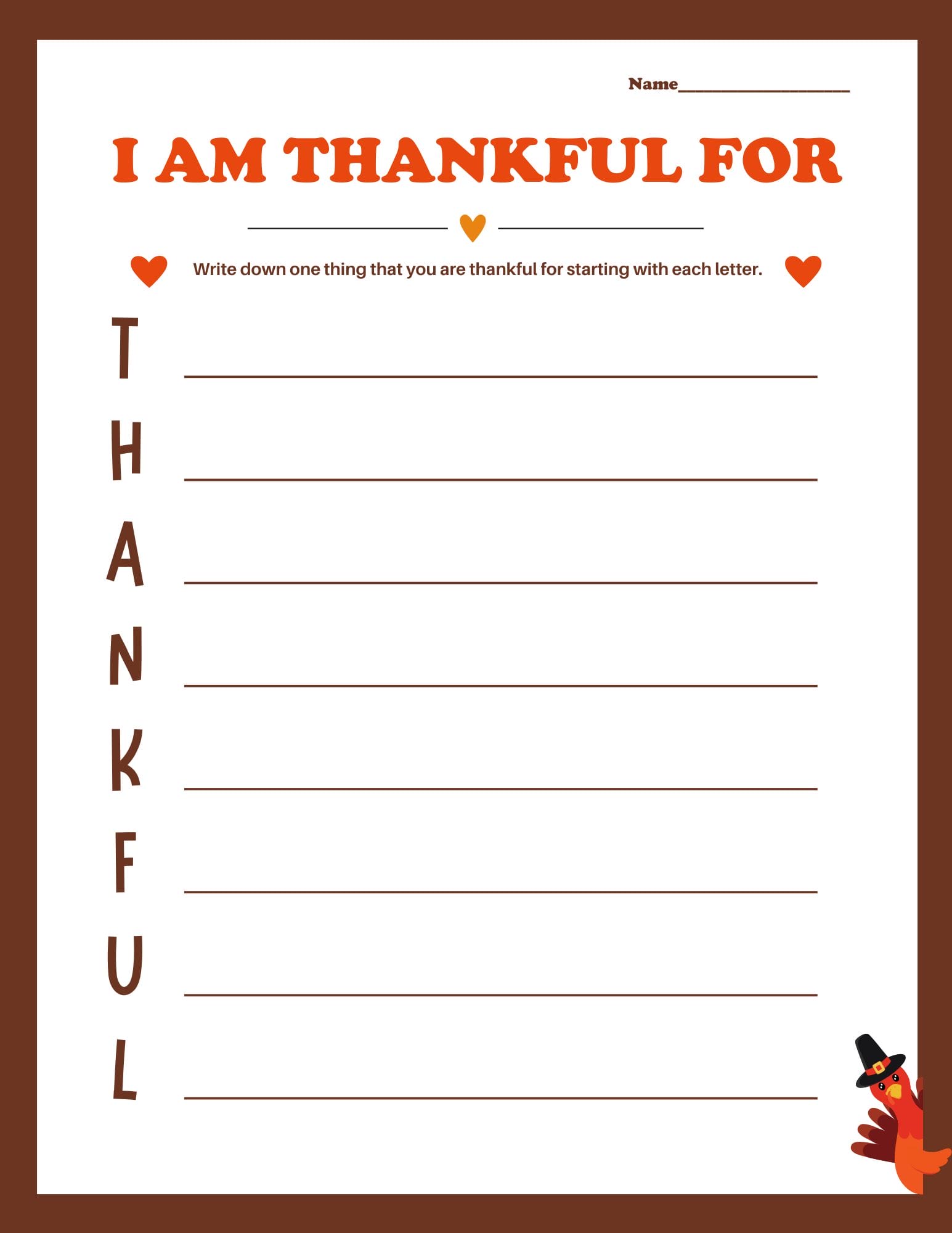 Free kids printable Thanksgiving gratitude worksheet with a turkey and space to write things kids are thankful fo